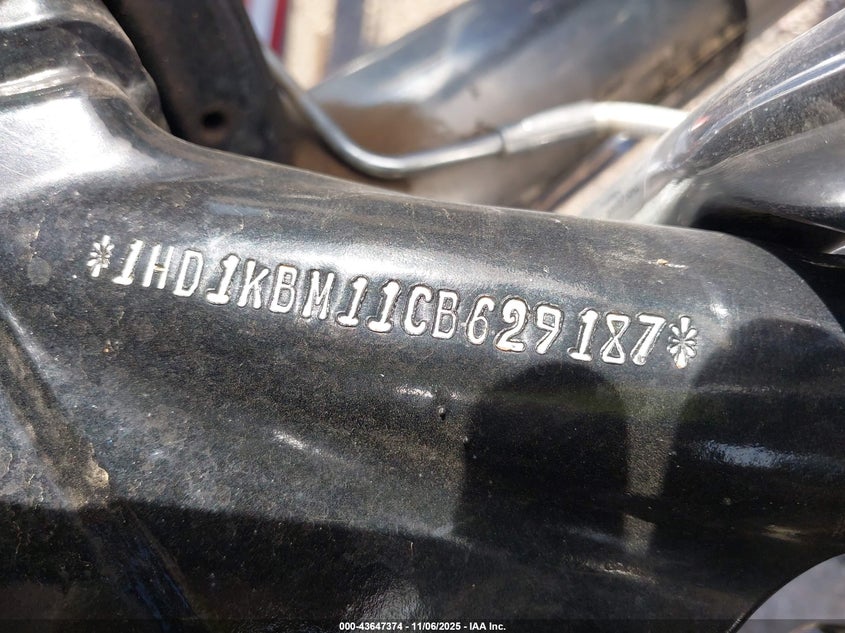 2012 Harley-Davidson Flhx Street Glide VIN: 1HD1KBM11CB629187 Lot: 43647374