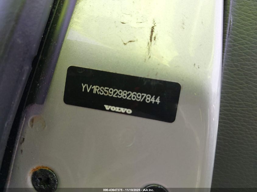 2008 Volvo S60 2.5T VIN: YV1RS592982697844 Lot: 43647375