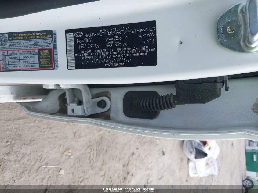 2022 Hyundai Elantra Sel VIN: 5NPLN4AG7NH068727 Lot: 43647538