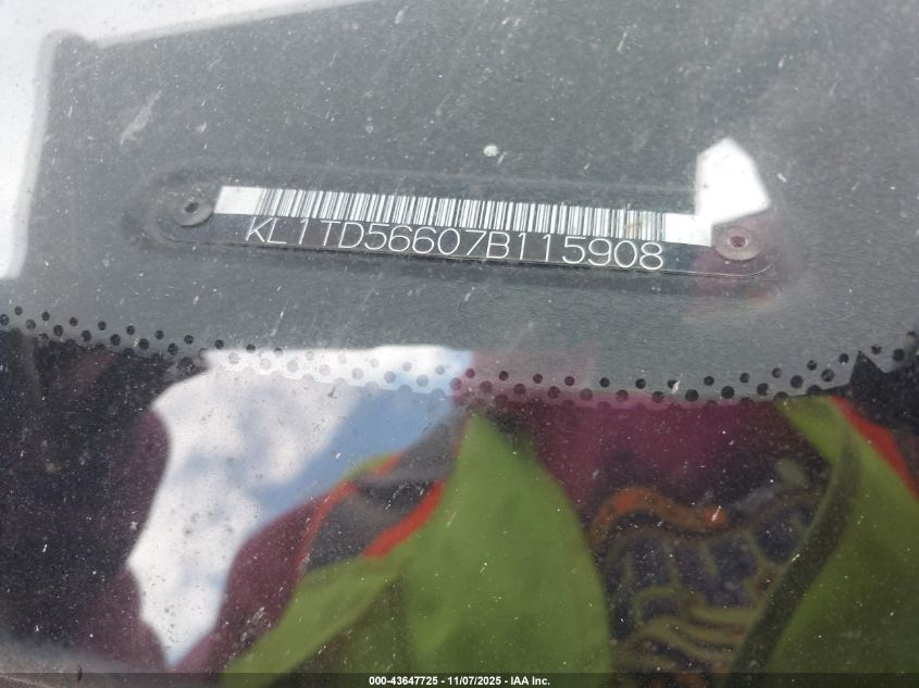 2007 Chevrolet Aveo Ls VIN: KL1TD56607B115908 Lot: 43647725