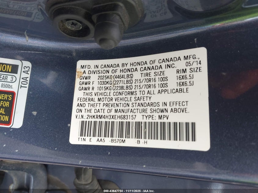 2014 HONDA CR-V LX - 2HKRM4H3XEH683157