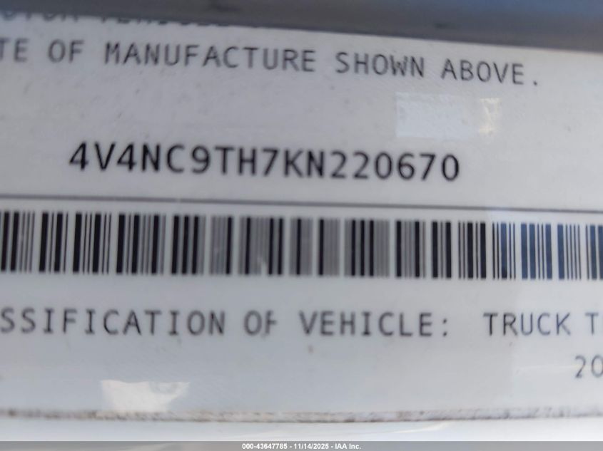 2019 Volvo Vnl VIN: 4V4NC9TH7KN220670 Lot: 43647785