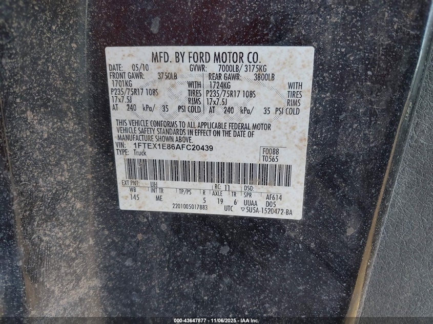 1FTEX1E86AFC20439 2010 FORD F-150 photo no. 9