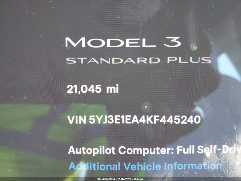 2019 Tesla Model 3 Long Range/Mid Range/Standard Range/Standard Range Plus VIN: 5YJ3E1EA4KF445240 Lot: 43647954