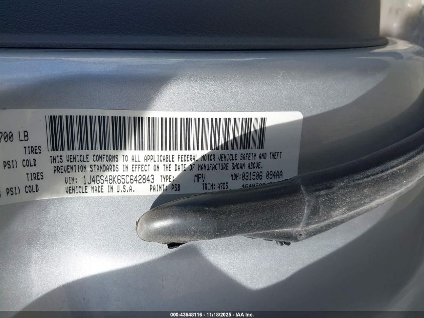 2005 Jeep Grand Cherokee Laredo VIN: 1J4GS48K65C642843 Lot: 43648116