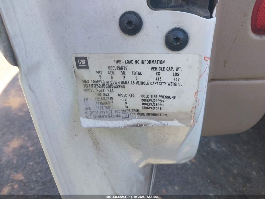 2003 Chevrolet Malibu VIN: 1G1ND52J53M535294 Lot: 43648244