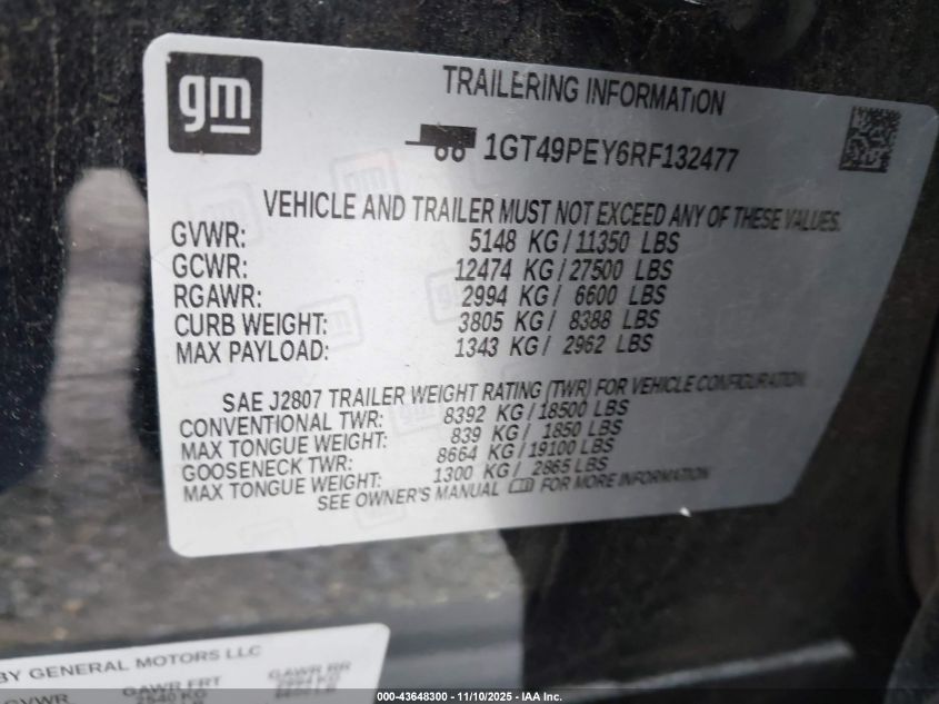 2024 GMC Sierra 2500Hd 4Wd Standard Bed At4 VIN: 1GT49PEY6RF132477 Lot: 43648300