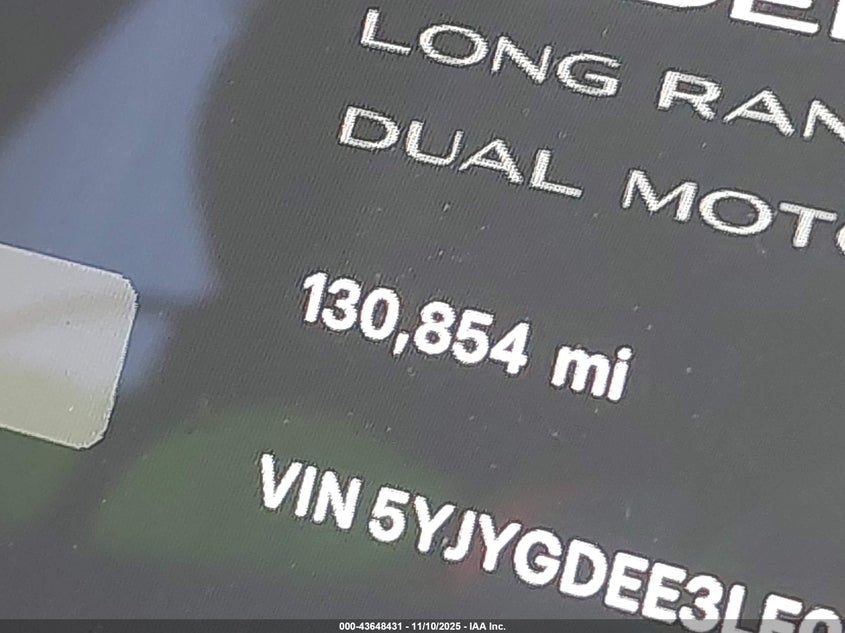 2020 Tesla Model Y Long Range Dual Motor All-Wheel Drive VIN: 5YJYGDEE3LF017097 Lot: 43648431