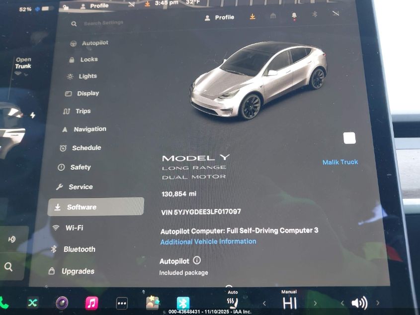 2020 Tesla Model Y Long Range Dual Motor All-Wheel Drive VIN: 5YJYGDEE3LF017097 Lot: 43648431