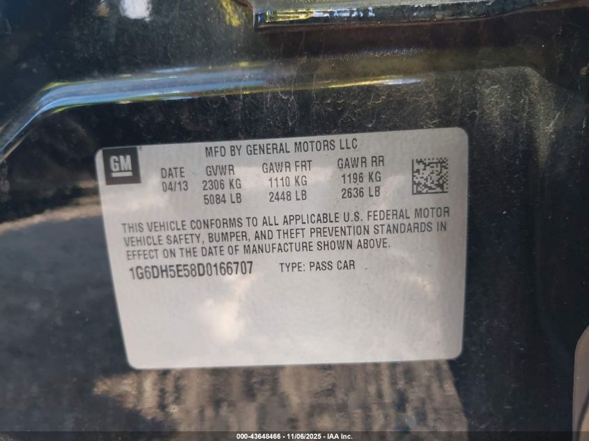 2013 Cadillac Cts Luxury VIN: 1G6DH5E58D0166707 Lot: 43648466