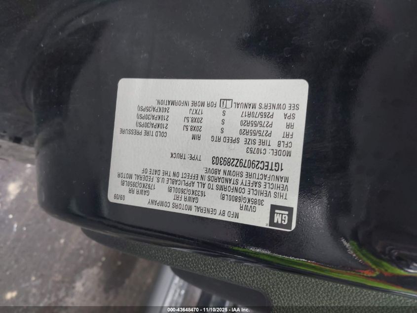 2009 GMC Sierra 1500 Sle VIN: 1GTEC29079Z289303 Lot: 43648470