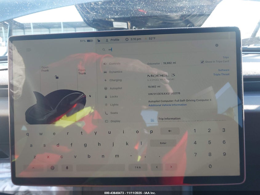 2025 Tesla Model 3 Long Range Rear-Wheel Drive/Standard VIN: 5YJ3E1EAXSF902178 Lot: 43648473