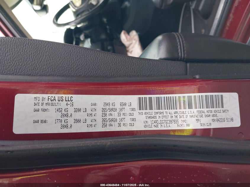 1C4RDJDG7GC397935 2016 DODGE DURANGO photo no. 9