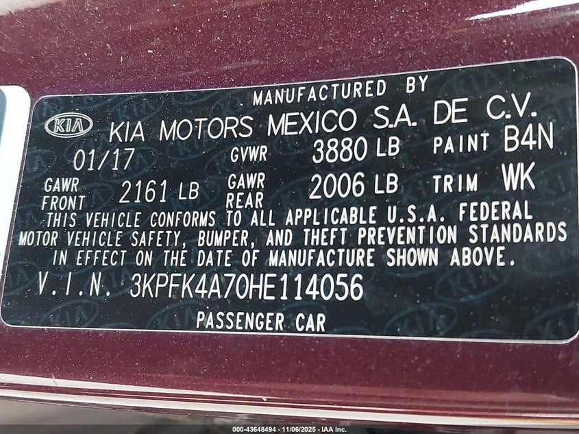 2017 KIA FORTE LX - 3KPFK4A70HE114056