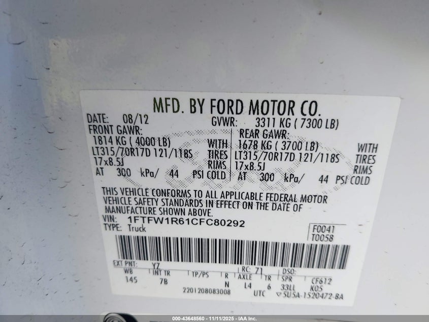 1FTFW1R61CFC80292 2012 FORD F-150 photo no. 9