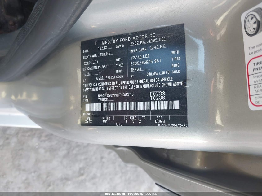 NM0KS9CN1DT139540 2013 FORD TRANSIT photo no. 9