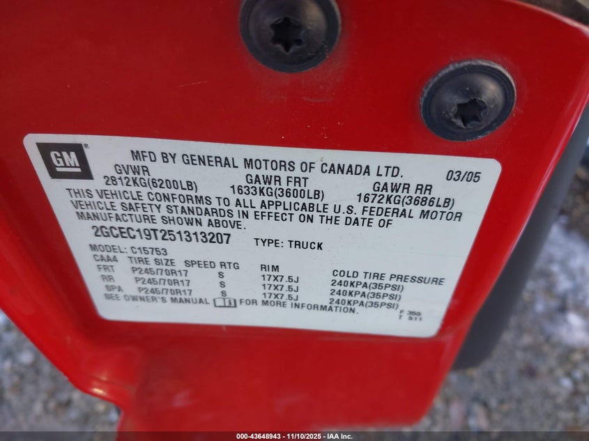 2GCEC19T251313207 2005 CHEVROLET SILVERADO photo no. 9