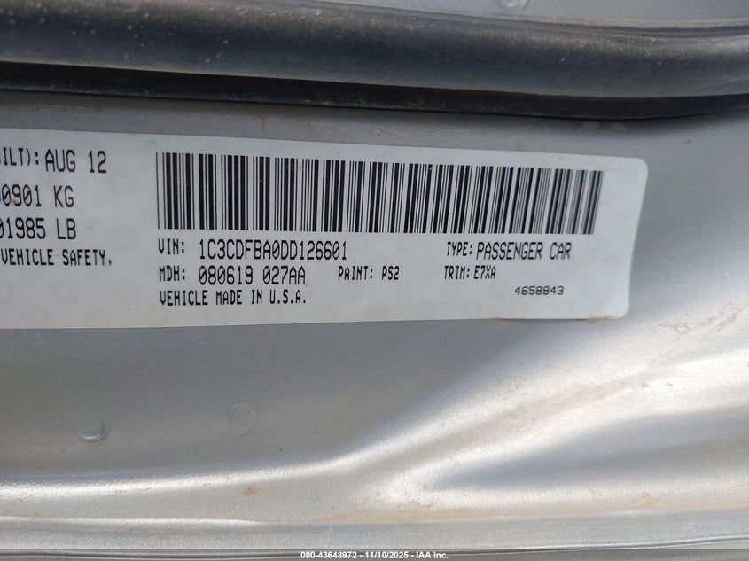 2013 Dodge Dart Sxt VIN: 1C3CDFBA0DD126601 Lot: 43648972