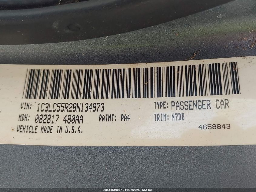 2008 Chrysler Sebring Touring VIN: 1C3LC55R28N134973 Lot: 43649077