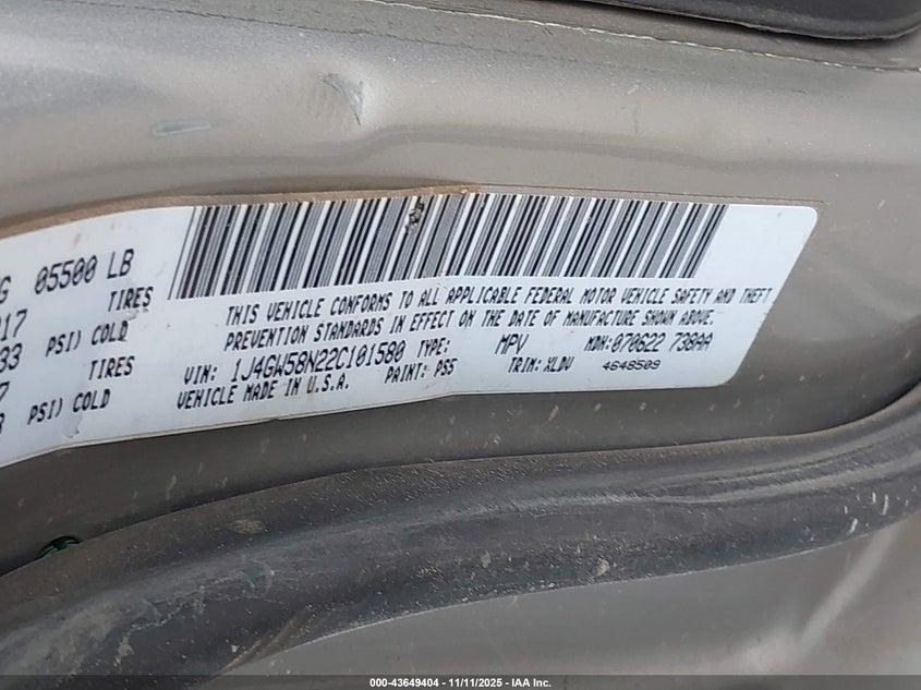 1J4GW58N22C101580 2002 JEEP GRAND CHEROKEE photo no. 9