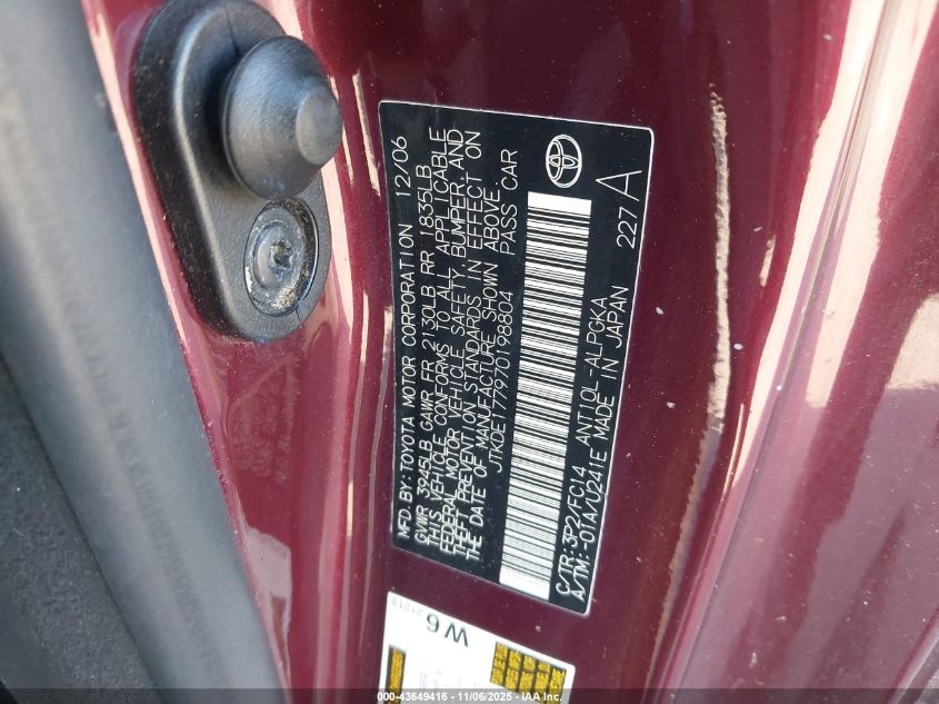 2007 Scion Tc VIN: JTKDE177970198804 Lot: 43649416