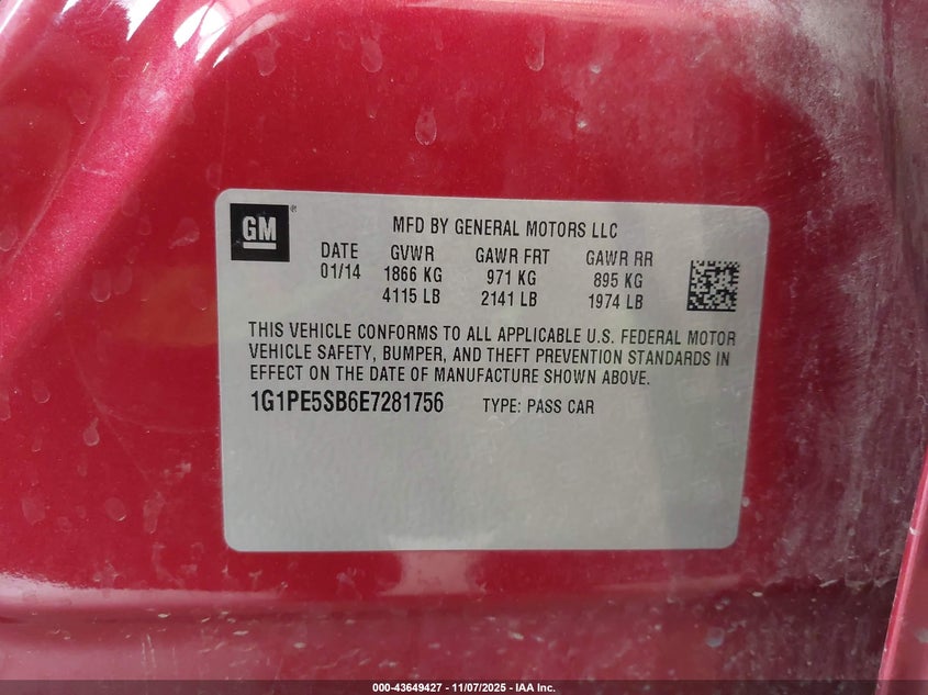 1G1PE5SB6E7281756 2014 CHEVROLET CRUZE photo no. 9