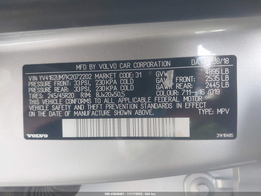 2019 Volvo Xc40 T5 R-Design VIN: YV4162UM7K2072202 Lot: 43649461