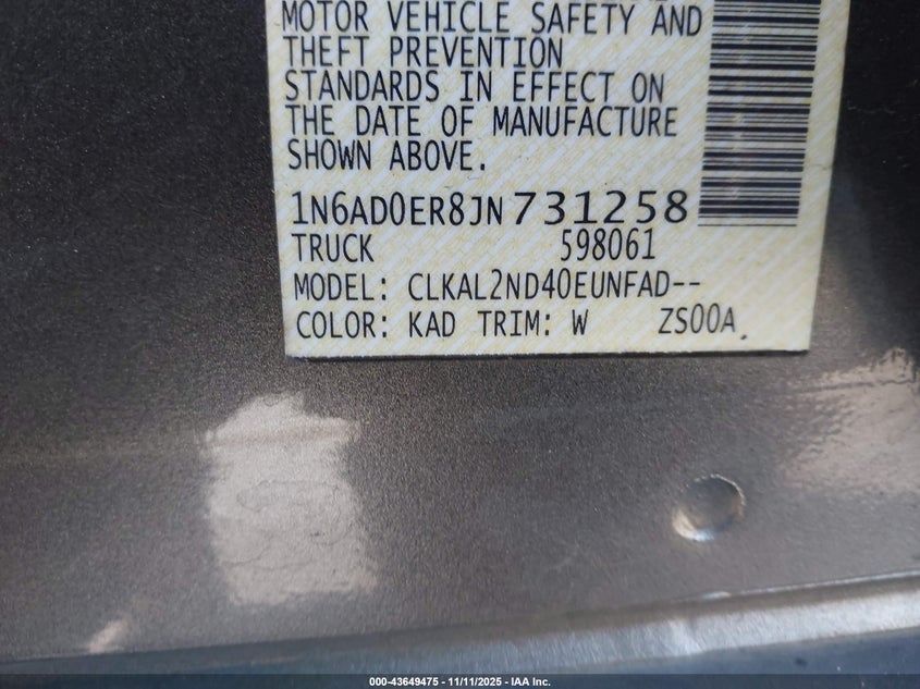 2018 NISSAN FRONTIER SV 1N6AD0ER8JN731258