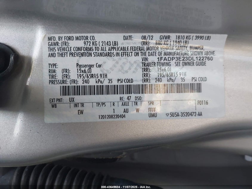 2013 FORD FOCUS S 1FADP3E23DL122760
