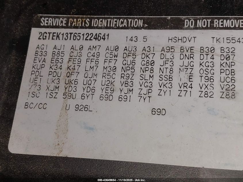 2005 GMC Sierra 1500 Sle VIN: 2GTEK13T651224641 Lot: 43649654