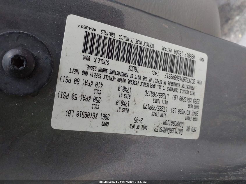 2005 Dodge Ram 2500 Slt/Laramie VIN: 3D7KS28D45G900317 Lot: 43649671