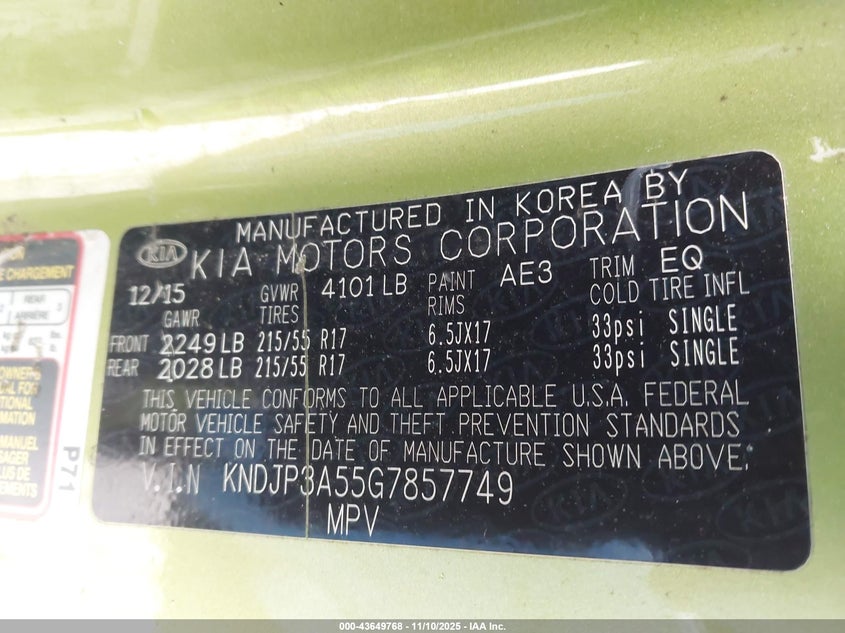 2016 KIA SOUL + KNDJP3A55G7857749