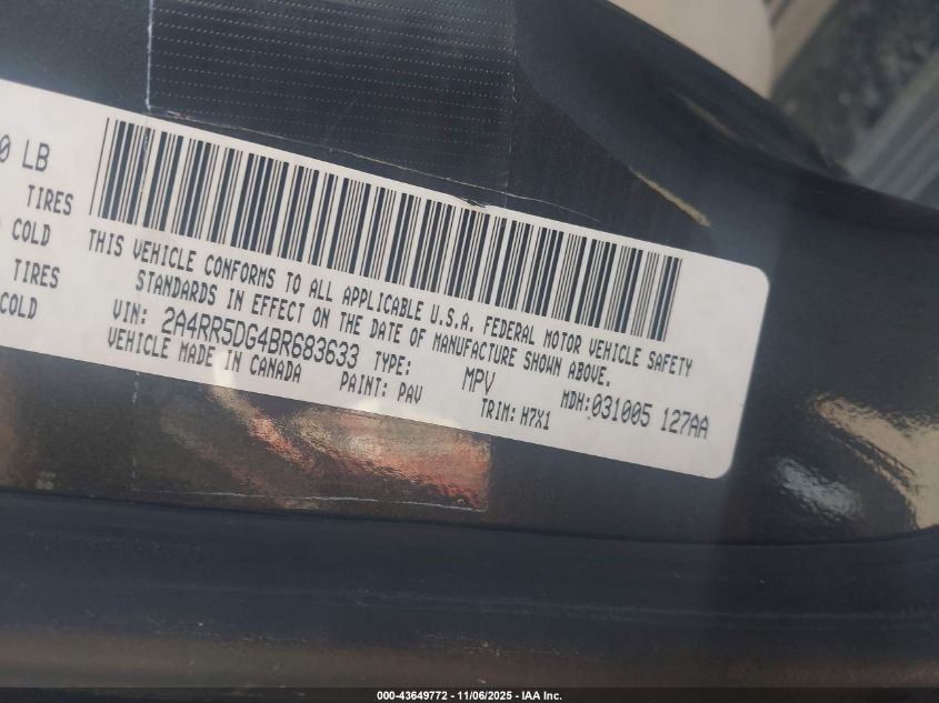 2011 Chrysler Town & Country Touring VIN: 2A4RR5DG4BR683633 Lot: 43649772