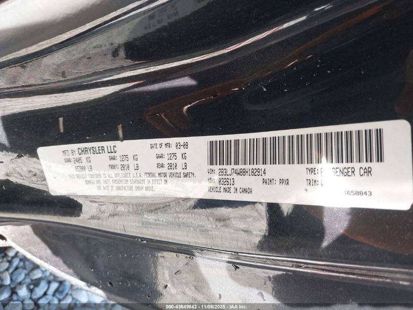 2008 Dodge Challenger Srt8 VIN: 2B3LJ74W88H182914 Lot: 43649842