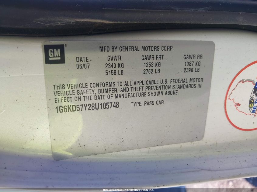 2008 Cadillac Dts 1Sa VIN: 1G6KD57Y28U105748 Lot: 43649946