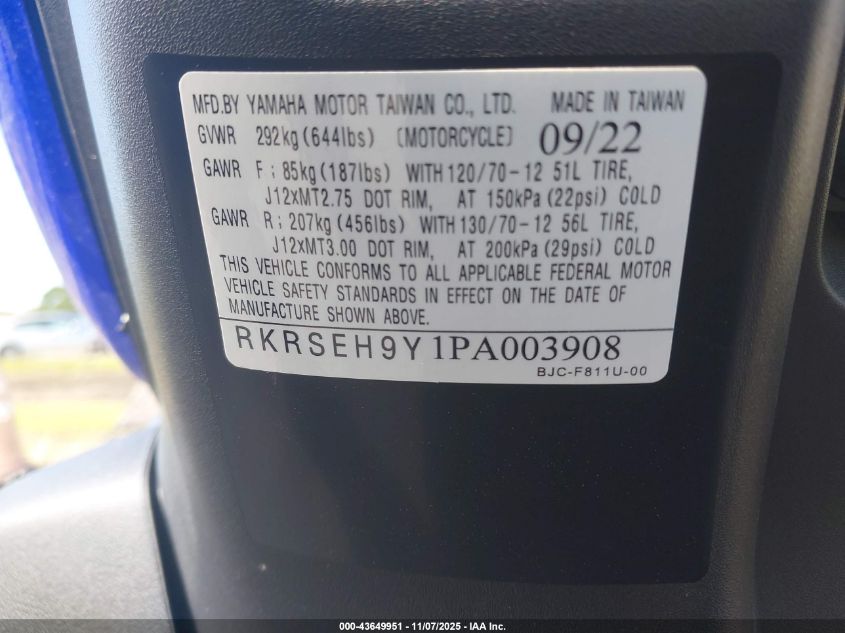 2023 Yamaha Yw125 VIN: RKRSEH9Y1PA003908 Lot: 43649951