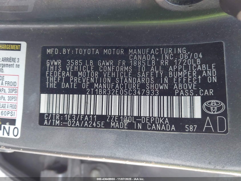 2T1BR32E05C347933 2005 TOYOTA COROLLA photo no. 9