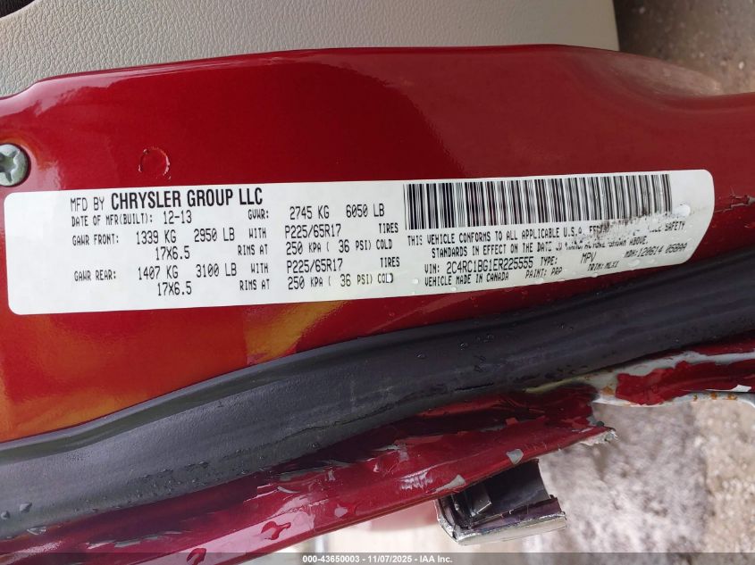 2014 Chrysler Town & Country Touring VIN: 2C4RC1BG1ER225555 Lot: 43650003