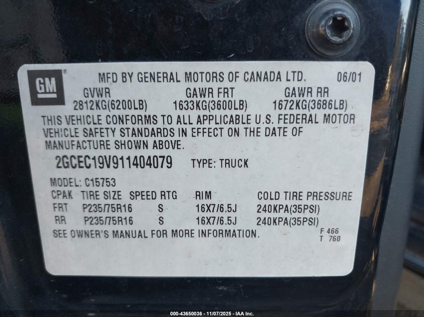 2GCEC19V911404079 2001 CHEVROLET SILVERADO photo no. 9