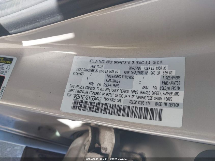 2023 Mazda Mazda3 2.5 Turbo Premium Plus VIN: 3MZBPBEY2PM354413 Lot: 43650140