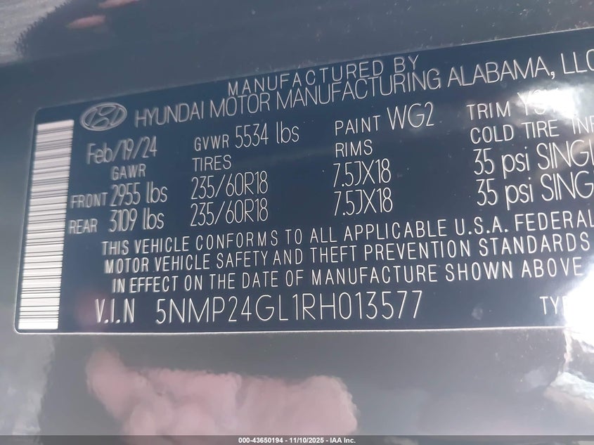 2024 HYUNDAI SANTA FE SEL - 5NMP24GL1RH013577