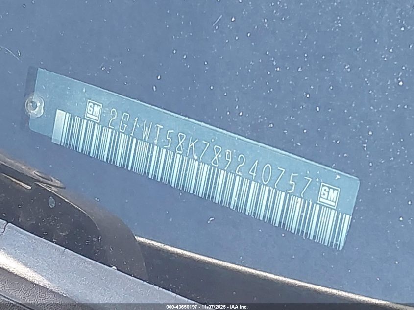 2008 Chevrolet Impala Lt VIN: 2G1WT58K789240757 Lot: 43650197