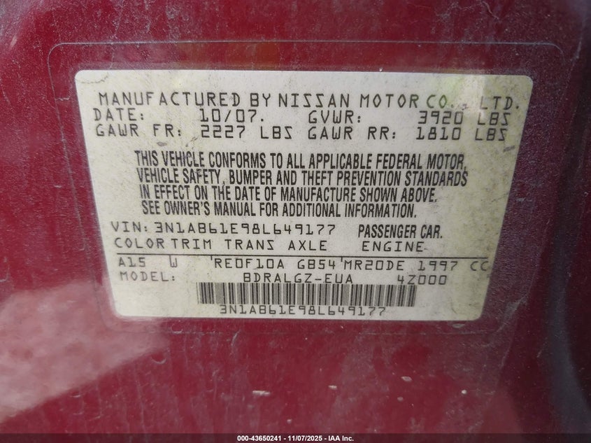 3N1AB61E98L649177 2008 NISSAN SENTRA photo no. 9