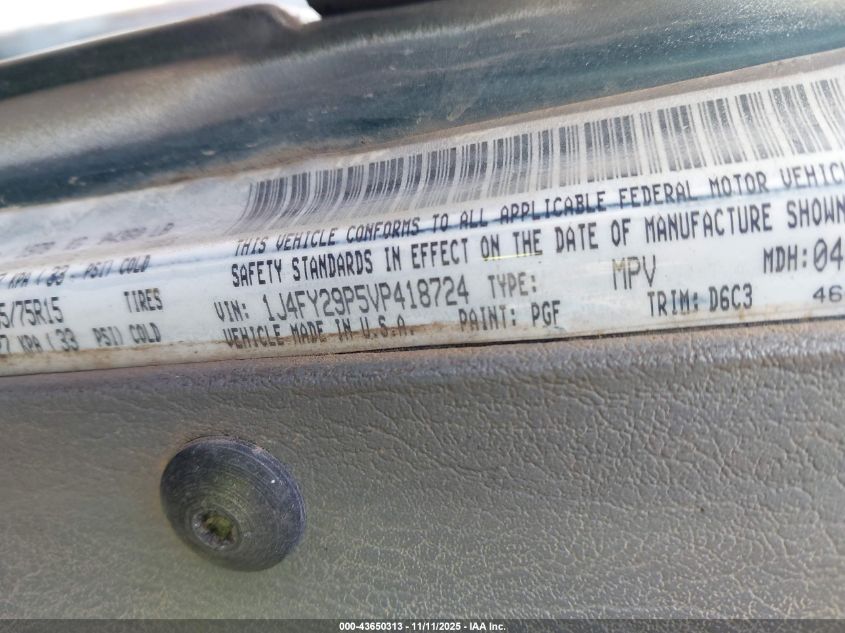 1997 Jeep Wrangler Se VIN: 1J4FY29P5VP418724 Lot: 43650313