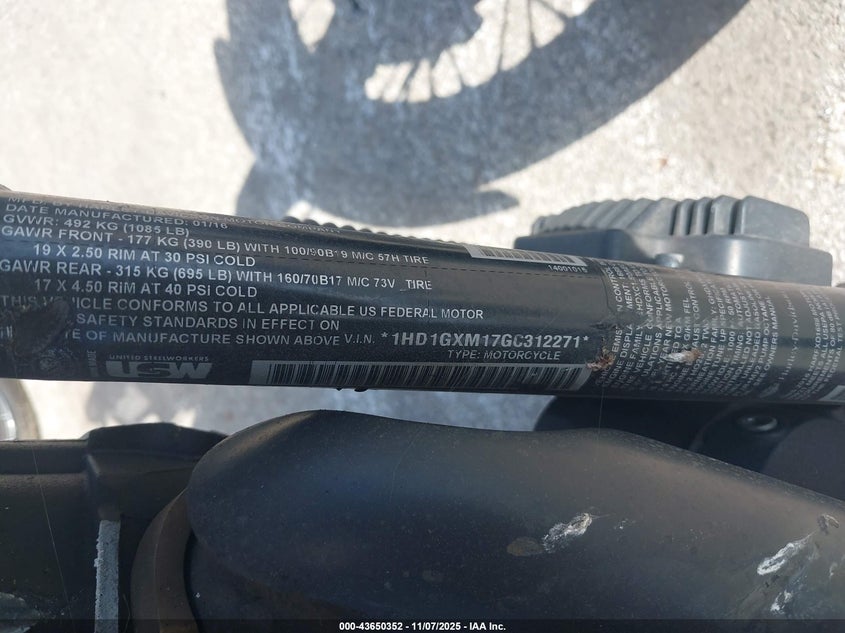 2016 Harley-Davidson Fxdb Dyna Street Bob VIN: 1HD1GXM17GC312271 Lot: 43650352