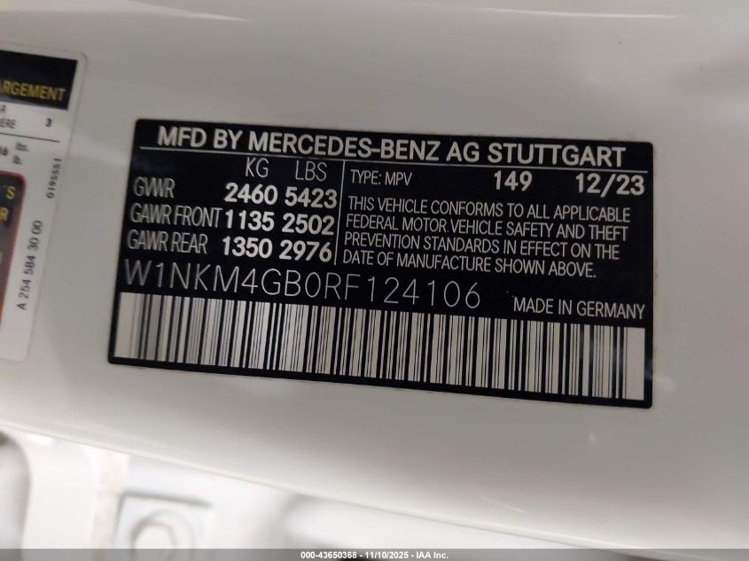 2024 Mercedes-Benz Glc 300 Suv VIN: W1NKM4GB0RF124106 Lot: 43650368