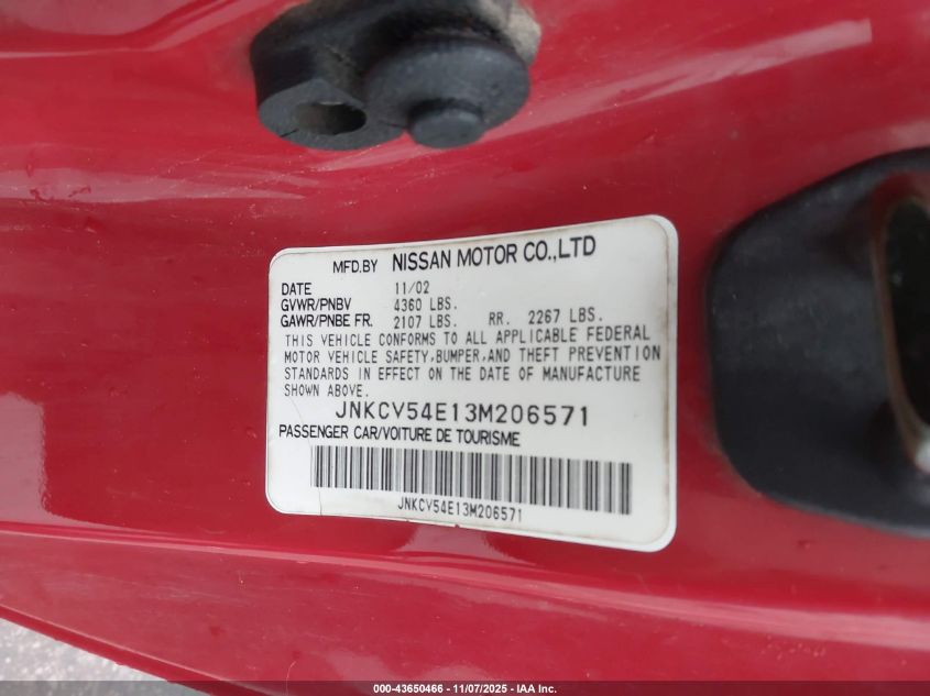 2003 Infiniti G35 Base W/Leather VIN: JNKCV54E13M206571 Lot: 43650466