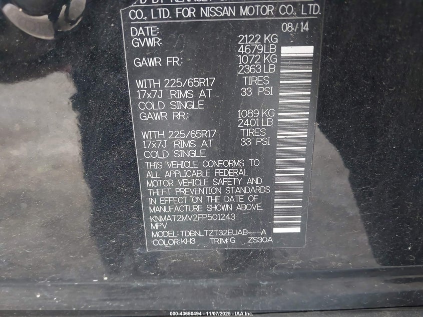 2015 NISSAN ROGUE SV - KNMAT2MV2FP501243