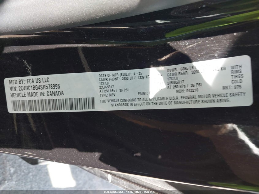 2C4RC1BG4SR578996 2025 CHRYSLER PACIFICA photo no. 9