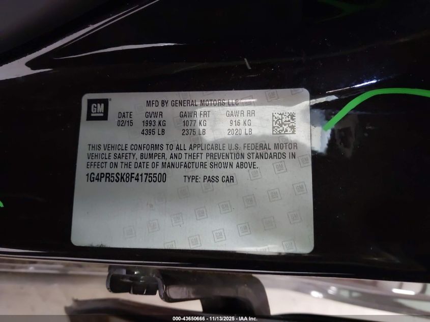 2015 Buick Verano Convenience Group VIN: 1G4PR5SK8F4175500 Lot: 43650666